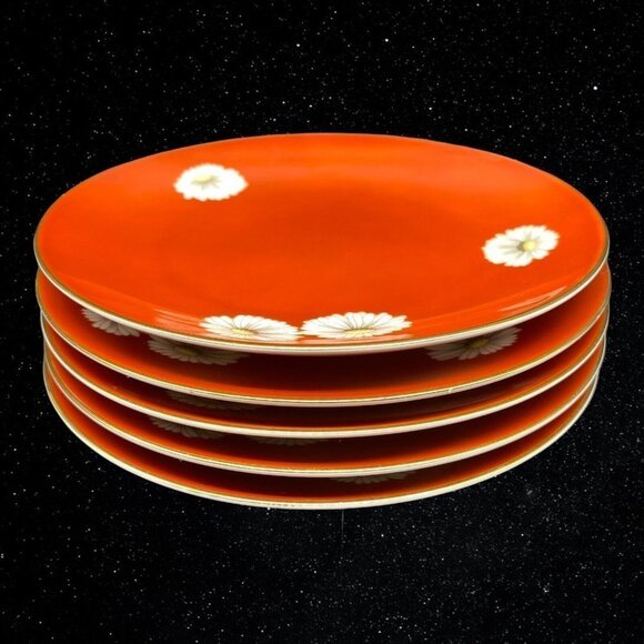 Set Of 5 Noritake Nippon Toki Kaisha Red Bread & Butter Plates Red Flowers 6”D - Picture 2 of 4